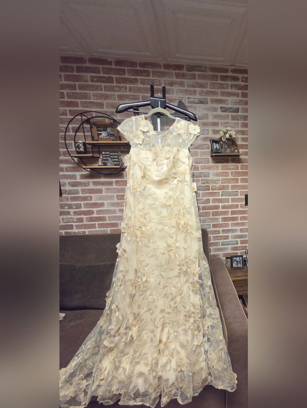 Adrianna Papell Champagne Ivory Embellished Tulle Gown